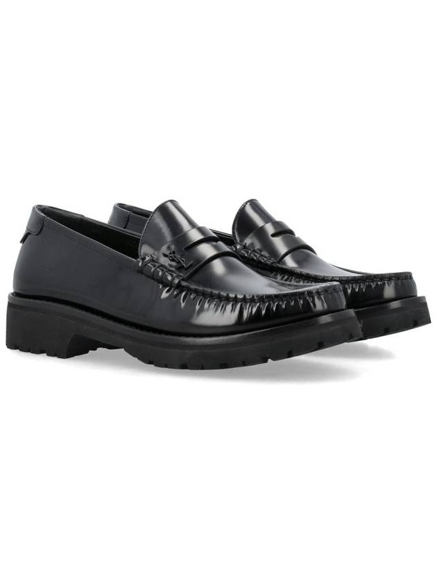 Women's Chunky Penny Slippers Smooth Leather Loafers Black - SAINT LAURENT - BALAAN 3