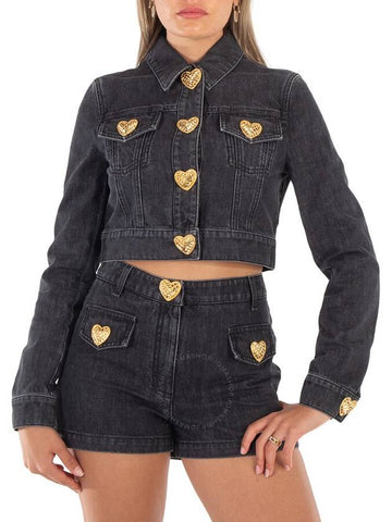 Moschino Heart Buttons Cropped Denim Jacket, Brand Size 42 (US Size 8) - MOSCHINO - BALAAN 1