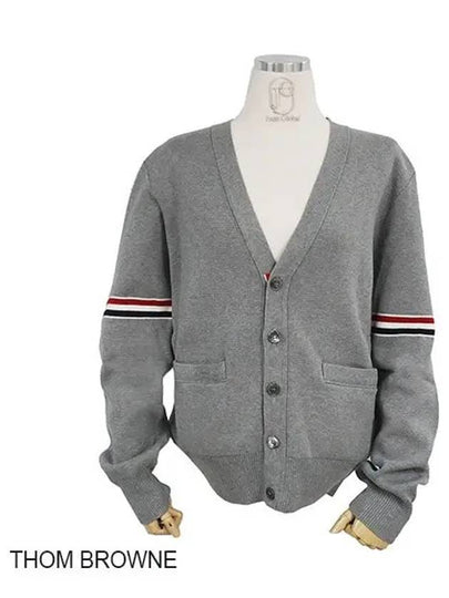 Milano Stitch Sprite Armband Cotton V-neck Cardigan Light Grey - THOM BROWNE - BALAAN 2