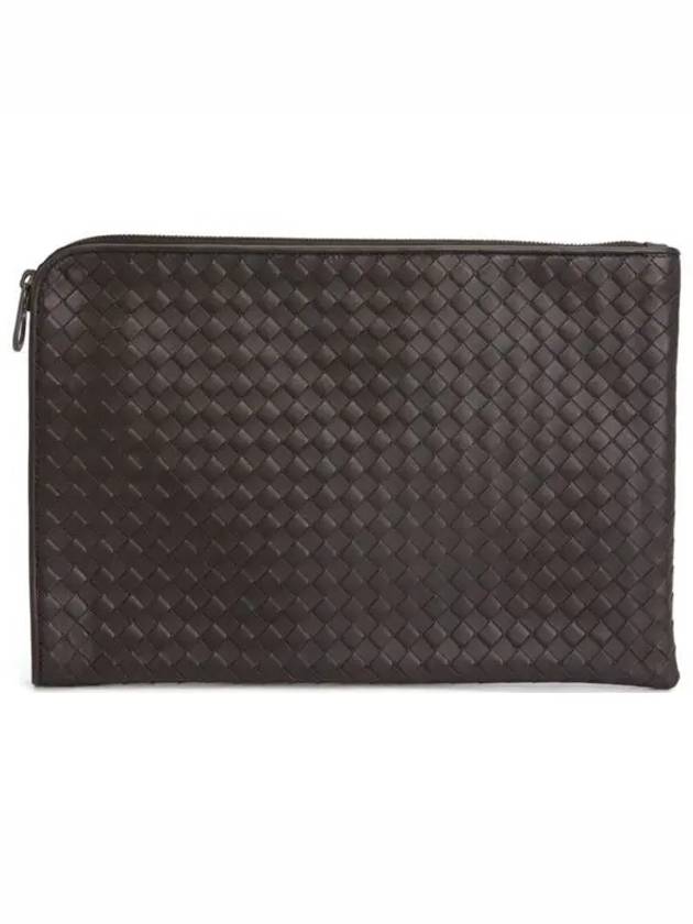 Intrecciato Weaving Zipper Medium Clutch Bag Dark Brown - BOTTEGA VENETA - BALAAN 2