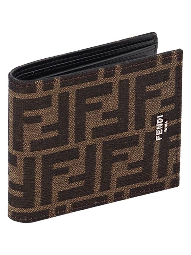 FF Fabric Leather Bifold Wallet Brown - FENDI - BALAAN 4