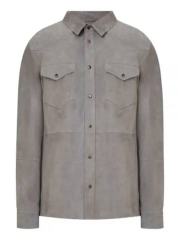 Brunello Cucinelli Suede Long Sleeve Shirt Gray MPCLN1721 - BRUNELLO CUCINELLI - BALAAN 1