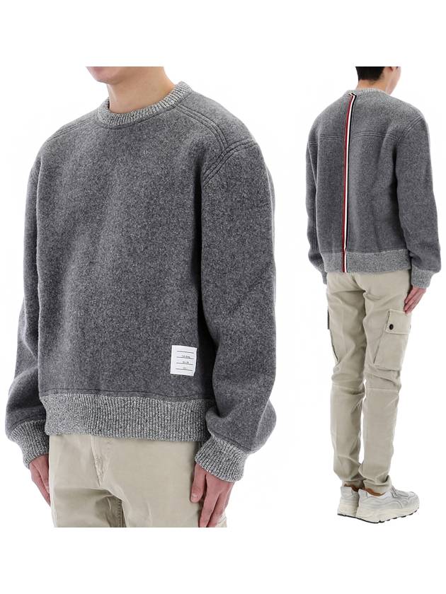 Logo Patch Striped Wool Fleece Crewneck Knit Top Grey - THOM BROWNE - BALAAN 2