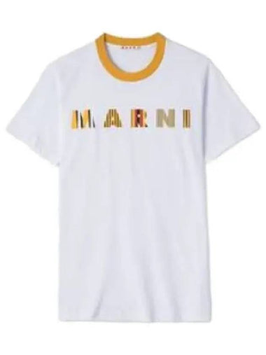 Striped Logo Print Short Sleeve T Shirt White - MARNI - BALAAN 1