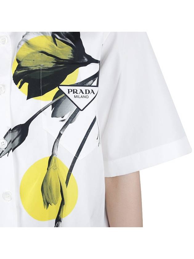 Triangle Logo Floral Print Short Sleeve Shirt White - PRADA - BALAAN 7