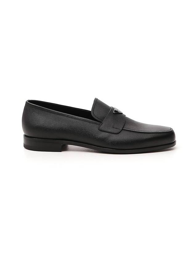 Men's Triangular Logo Saffiano Loafers Black - PRADA - BALAAN.