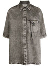 Pocket Signature Denim Short Sleeve Shirt Grey - FENDI - BALAAN 1