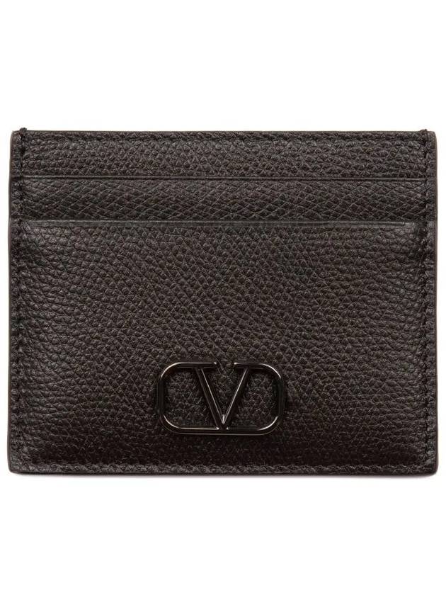 V Logo Leather Card Wallet Black - VALENTINO - BALAAN 2