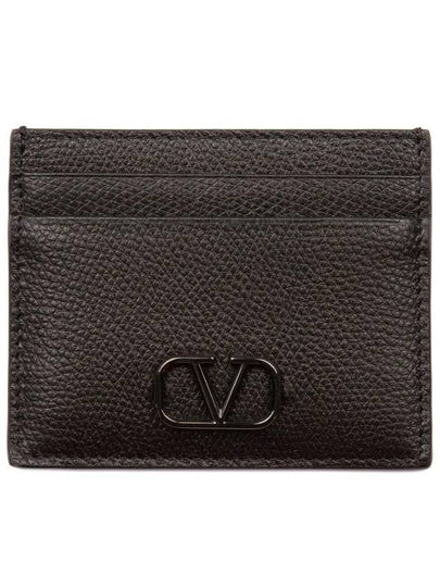 V Logo Leather Card Wallet Black - VALENTINO - BALAAN 2