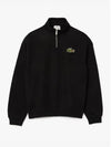 Loose Fit Zip Neck Badge Accent Sweatshirt Black - LACOSTE - BALAAN 2