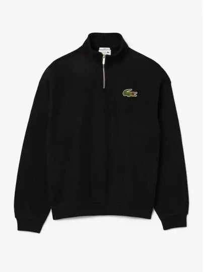 Loose Fit Zip Neck Badge Accent Sweatshirt Black - LACOSTE - BALAAN 2