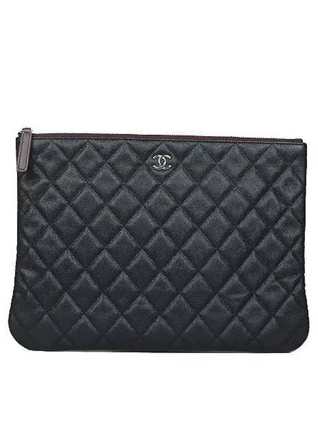 A82545 Classic Caviar Black Silver Logo New Medium Clutch - CHANEL - BALAAN 1