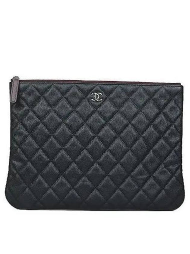 A82545 Classic Caviar Black Silver Logo New Medium Clutch - CHANEL - BALAAN 1