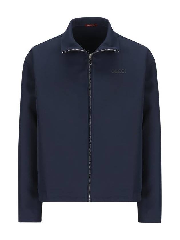 Embroidered wool acetate zip up jacket dark blue - GUCCI - BALAAN 2