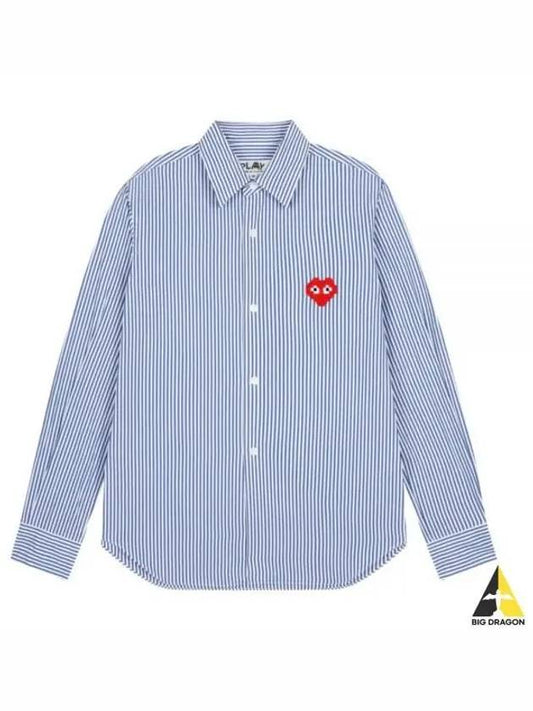 Men's Heart Wappen Striped Long Sleeve Shirt Blue - COMME DES GARCONS - BALAAN 2