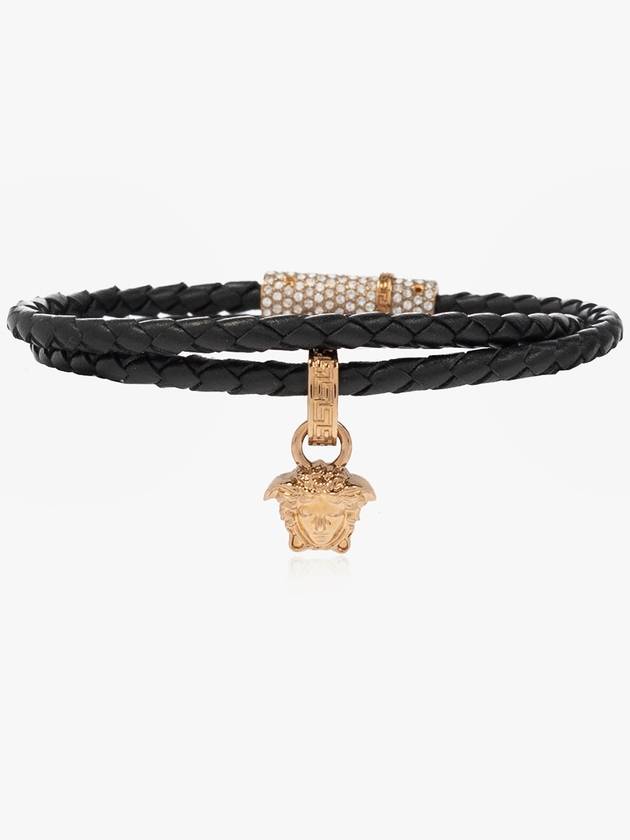 Crystal Medusa Leather Necklace Black - VERSACE - BALAAN 3