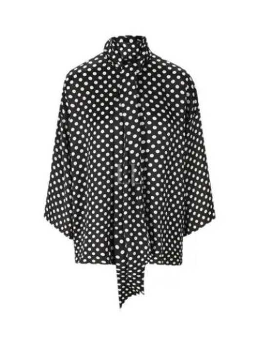 Polka Dot Bow Satin Blouse Black - SAINT LAURENT - BALAAN 2