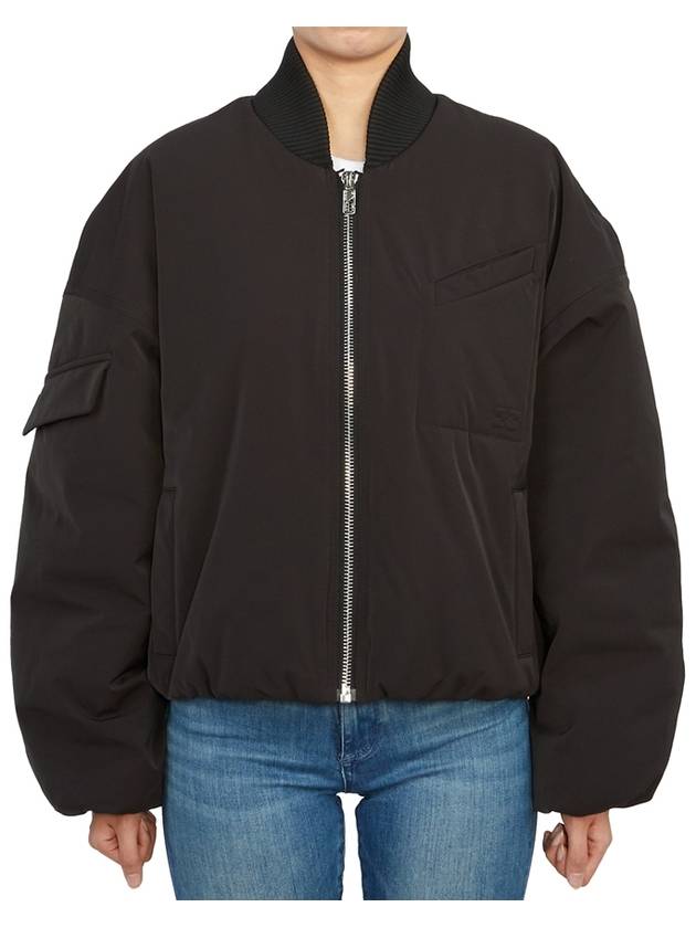 Drop Oversized Zipper Twill Bomber Jacket Black - GANNI - BALAAN 4