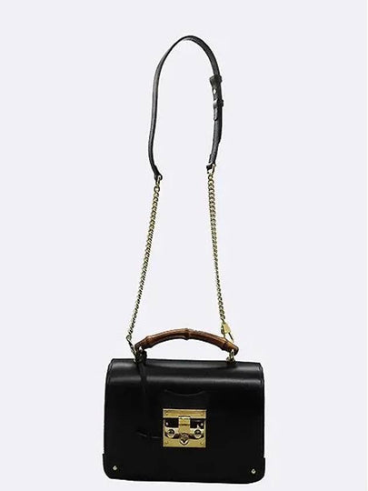 603221 Black leather bamboo handle flap Padlock gold chain tote bag shoulder strap - GUCCI - BALAAN 2