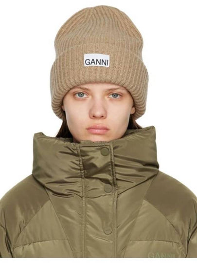 Logo Patch Knit Beanie Sand - GANNI - BALAAN 2