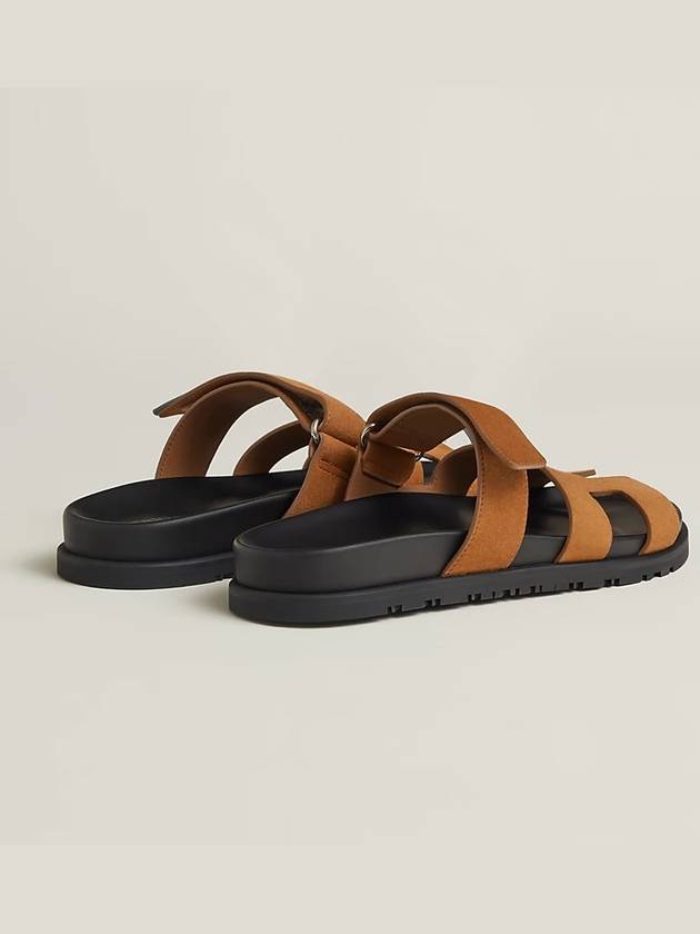 Chypre Suede Goatskin Sandals Natural - HERMES - BALAAN.