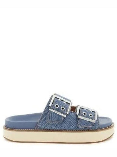 Double Buckle Strap Denim Slippers Blue - GANNI - BALAAN 2