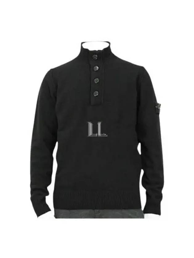 Wappen Patch Half Button Lambswool Knit Top Black - STONE ISLAND - BALAAN 2