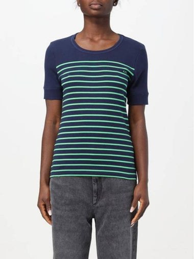 Logo Print Stripe Short Sleeve T-Shirt Blue - A.P.C. - BALAAN 1