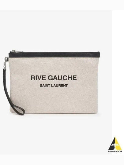 Rive Gauche Zipper Strap Canvas Clutch Bag White - SAINT LAURENT - BALAAN 2