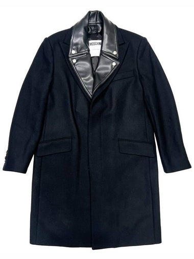 Men s Leather Collar Single Coat Black - MOSCHINO - BALAAN 1