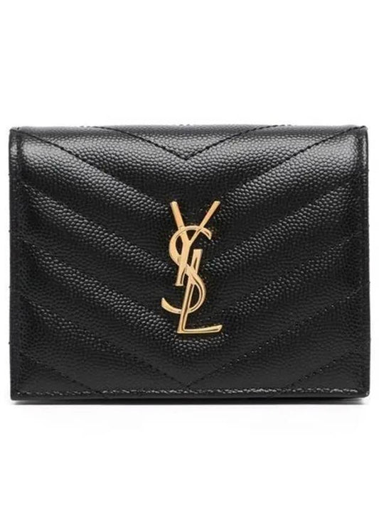 Monogram Caviar Leather Flap Card Wallet Black - SAINT LAURENT - BALAAN 2