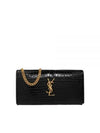 Cassandre Chain Crocodile Embossing Leather Long Wallet Black - SAINT LAURENT - BALAAN 2