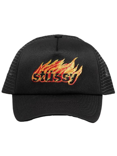 Flames Trucker Ball Cap Black - STUSSY - BALAAN 1