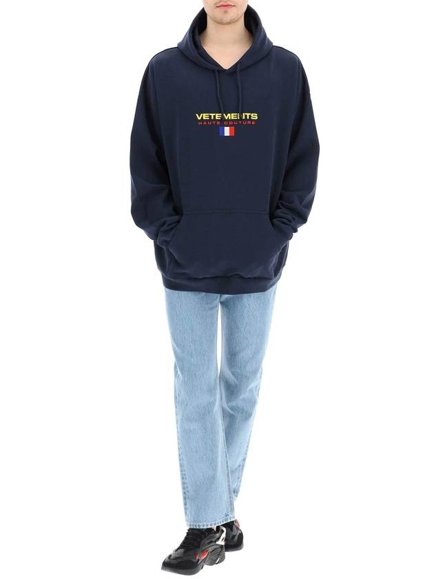 Haute Couture Logo Embroidered Hoodie Navy - VETEMENTS - BALAAN 4