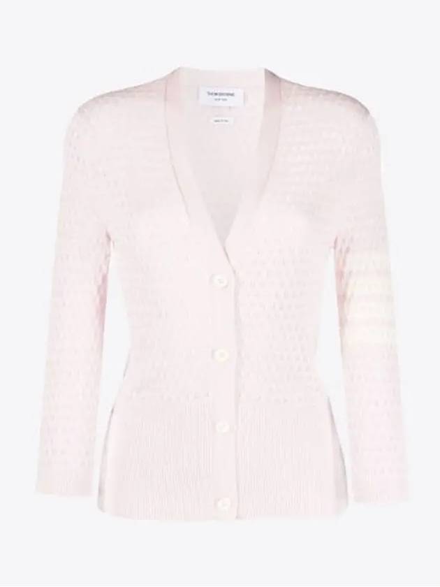 4 Bar Pointelle V Neck Cardigan Light Pink - THOM BROWNE - BALAAN 2