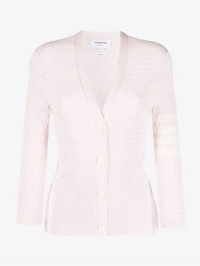 4 Bar Pointelle V Neck Cardigan Light Pink - THOM BROWNE - BALAAN 2