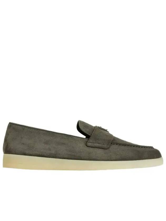 Triangle Logo Suede Loafers Grey - PRADA - BALAAN 3