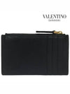 V Logo Signature Leather Card Wallet Black - VALENTINO - BALAAN 4