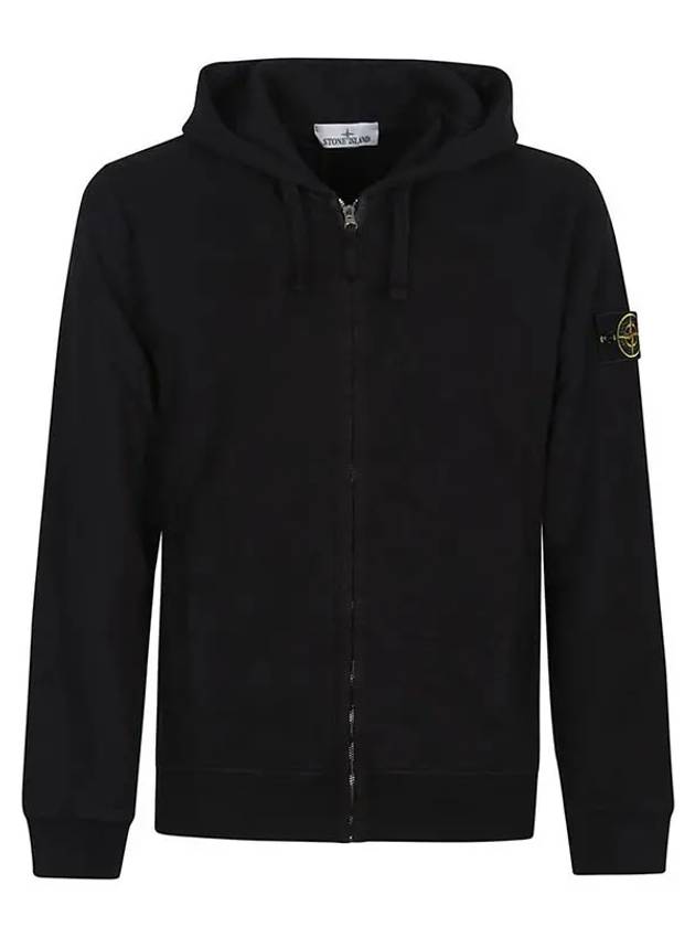 Logo Cotton Zip-Up Hoodie Black - STONE ISLAND - BALAAN 2