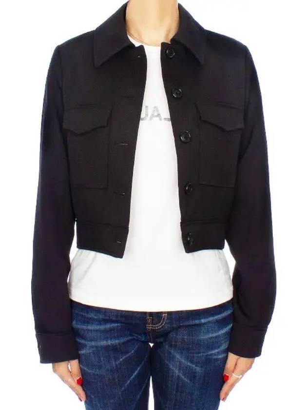 Women's Wool Pocket Crop Jacket Black - AMI - BALAAN.