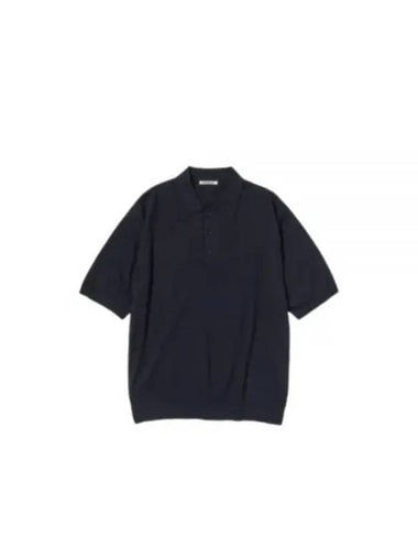 24 SUPER HIGH GAUGE COTTON KNIT POLO DARK NAVY A24SP02PD - AURALEE - BALAAN 1