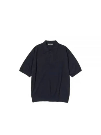 24 SUPER HIGH GAUGE COTTON KNIT POLO DARK NAVY A24SP02PD - AURALEE - BALAAN 1