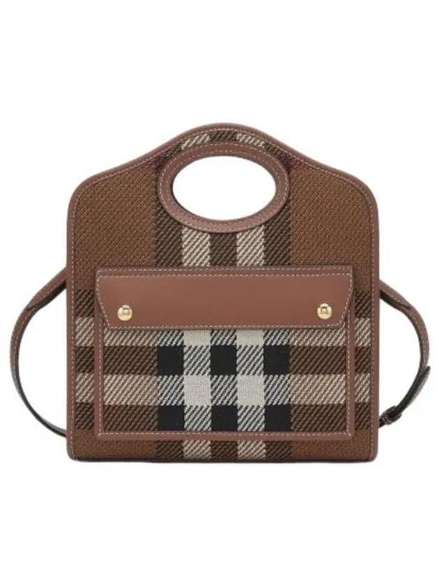 Mini Knit Check Pocket Shoulder Bag Dark Birch Brown - BURBERRY - BALAAN 1