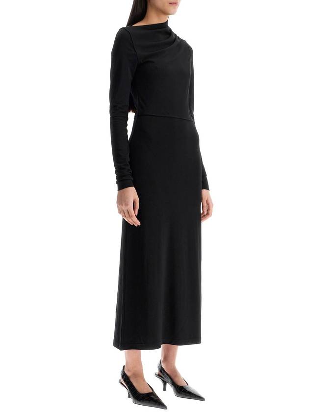 long draped dress with wide neckline in black, long sleeve, slim fit to ankle - TOTEME - BALAAN 2