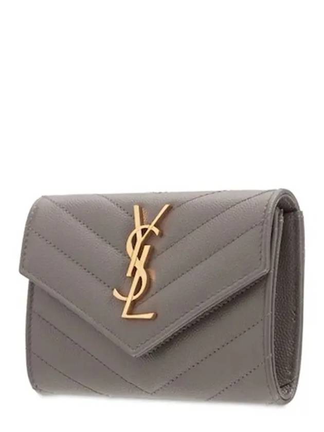 Monogram Small Unvelope Quilted Halfwallet Gray - SAINT LAURENT - BALAAN.