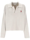 Small Heart Long Sleeve Polo Shirt White - AMI - BALAAN 2