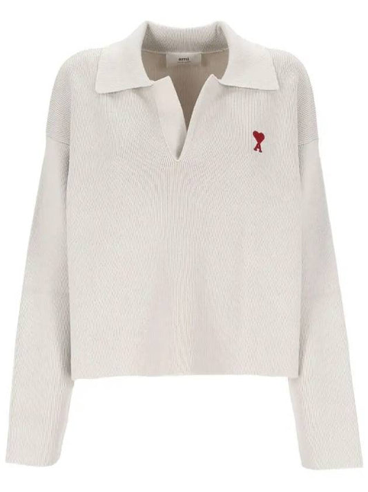 Small Heart Long Sleeve Polo Shirt White - AMI - BALAAN 2