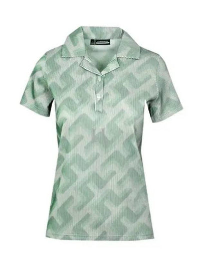 Women's Solange 3D Lip Monogram Short Sleeve PK Shirt Green - J.LINDEBERG - BALAAN 2