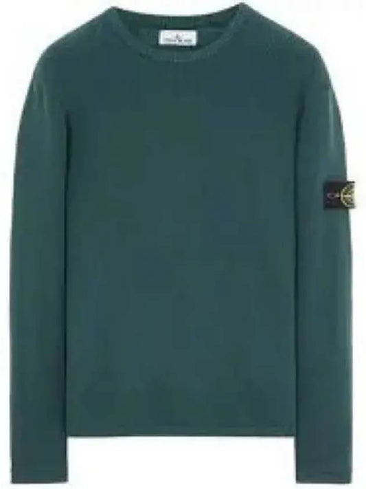 Men's Logo Patch Crew Neck Soft Cotton Knit Top Bottle Green - STONE ISLAND - BALAAN 2