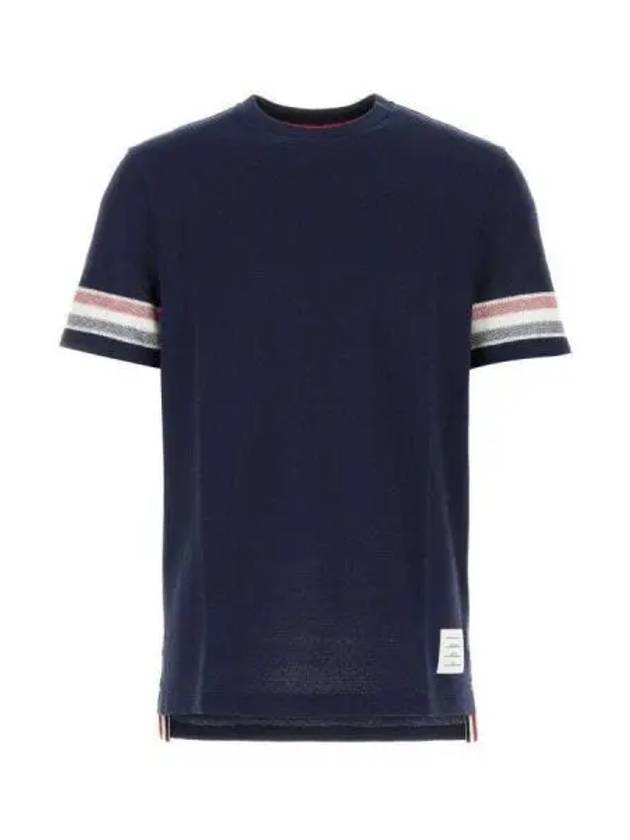 Textured Cotton Stripe Short Sleeve T-Shirt Navy - THOM BROWNE - BALAAN 2